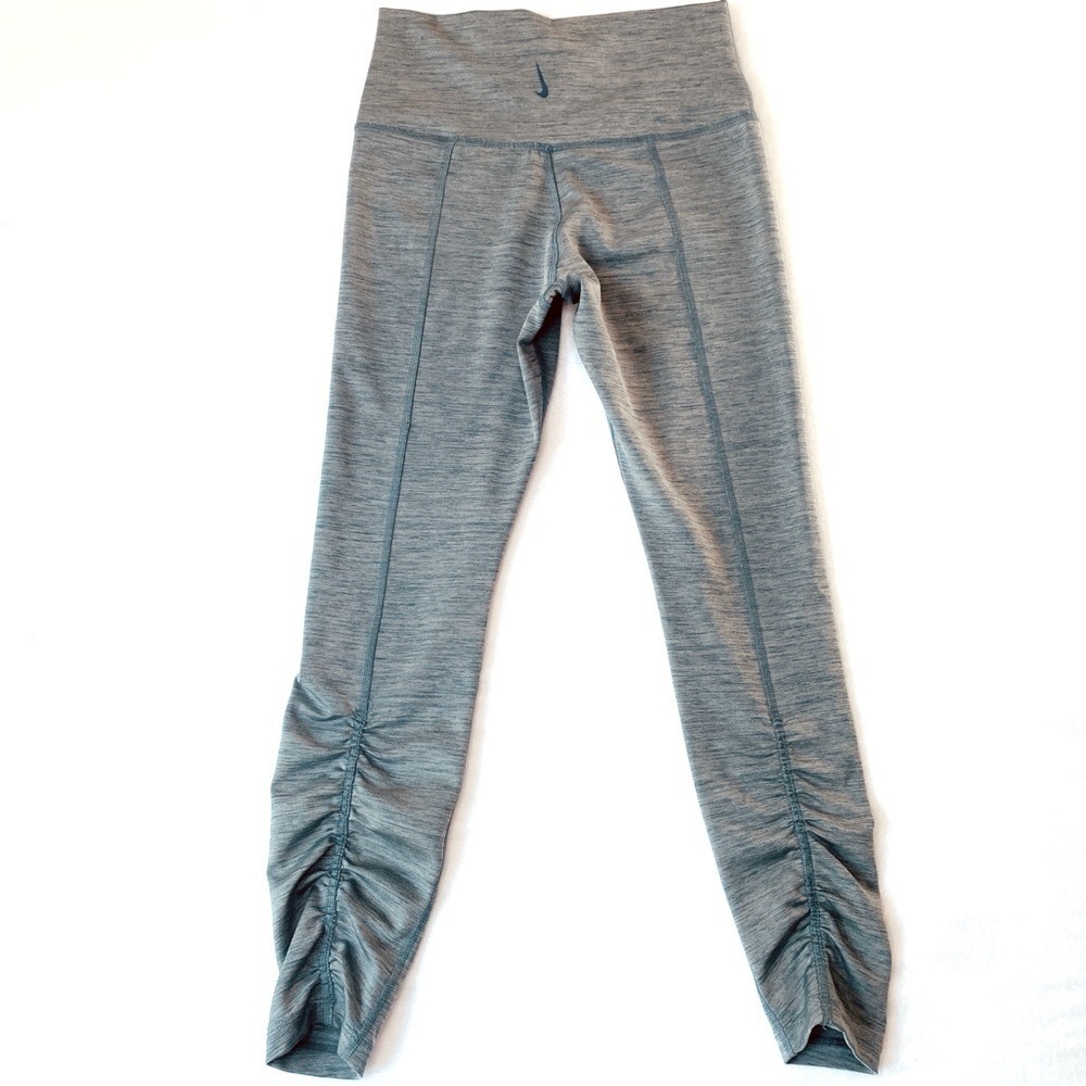 Nike Dri Fit Yoga Luxe Ruched High Rise 7/8 Leggings Heather Blue Small Yoga